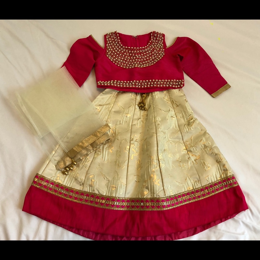 Baby Girl lehenga Indian outfit - 3 pcs pink gold